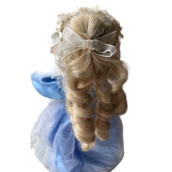 Vintage Porcelain Doll, Blue Satin Dress, 14 Inches Tall - Doll Stand Included - Picture 8 of 12